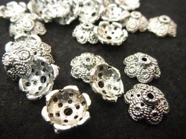 チベタン 座金 約10mm フラワーキャップ 銀古美 (約100個セット) ビーズキャップ アクセサリーパーツ ハンドメイド DIY
