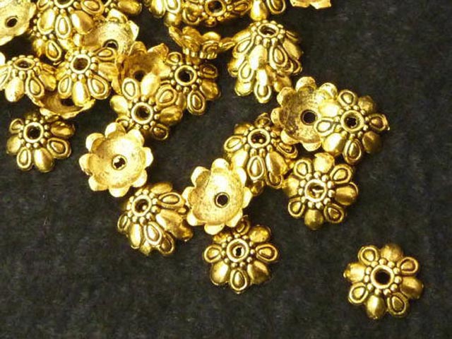 樂天商城 - チベタン 座金 約10mm フラワーキャップ 金古美 (約100個セット) ビーズキャップ アクセサリーパーツ ハンドメイド DIY