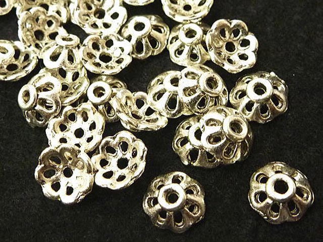 Rakuten - チベタン 座金 約8mm シンプルフラワー ロジウム (10個セット) ビーズキャップ アクセサリーパーツ ハンドメイド DIY