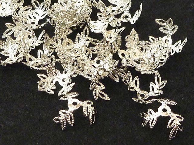 リーフキャップ 座金 ロジウム (10個セット)約14mm アクセサリーパーツ ハンドメイド DIY
