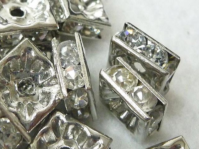 樂天商城 - ロンデル 四角型 ロジウム 8mm (約100個入り) 四角ロンデル ラインストーン スペーサー アクセサリーパーツ ハンドメイド DIY