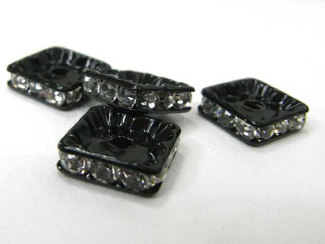 ロンデル 四角型 ブラック 10mm (約100個入り)deala 四角ロンデル ラインストーン スペーサー アクセサ..