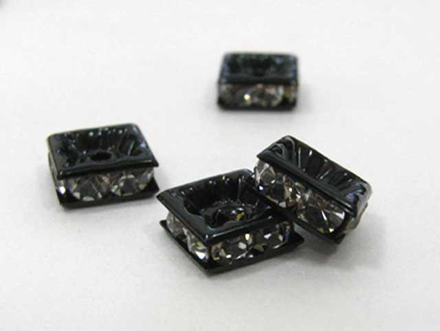 ロンデル 四角型 ブラック 8mm (約100個入り)deala 四角ロンデル ラインストーン スペーサー アクセサリーパーツ ハンドメイド DIY