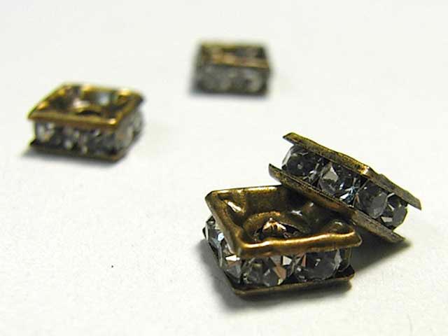 Rakuten - ロンデル 四角型 真鍮古美 7mm (約100個入り)deala 四角ロンデル ラインストーン スペーサー アクセサリーパーツ ハンドメイド DIY