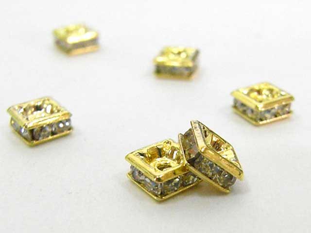 ロンデル 四角型 ゴールド 5mm (約100個入り) 四角ロンデル ラインストーン スペーサー アクセサリーパーツ ハンドメイド DIY