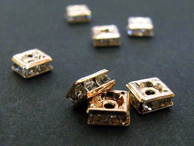 乐天商城 - ロンデル 四角型 ピンクゴールド 5mm (約100個入り) 四角ロンデル ラインストーン スペーサー アクセサリーパーツ ハンドメイド DIY
