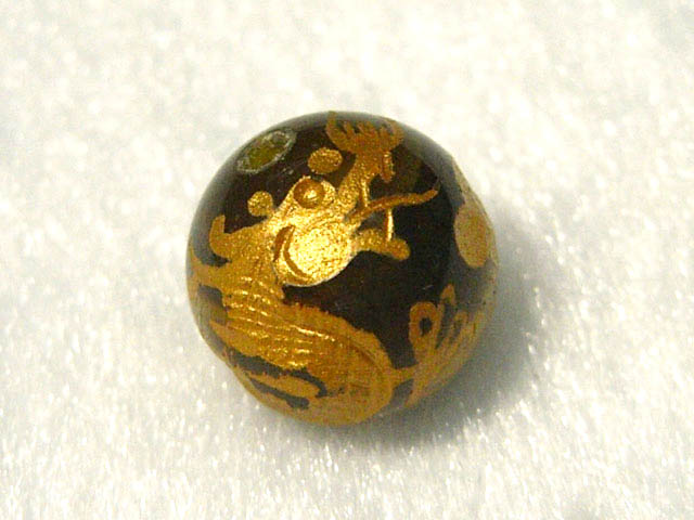 タイガーアイ 龍彫り虎目石 【1粒販売】 金塗り仕上げ 約10mm (天然石彫刻) パワーストーン ビーズ アクセサリーパーツ ハンドメイド DIY