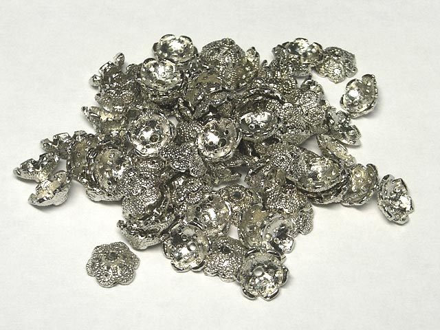 Parts - チベタン 座金 フラワー ロジウム 約10mm (10個セット) ビーズキャップ アクセサリーパーツ ハンドメイド DIY