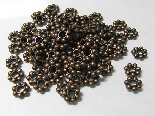 スペーサービーズ フラワータイプ 約6mm 銅古美(約100個セット販売) チベタン 金属パーツ メタルビーズ..