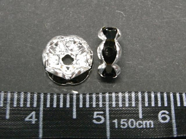 天然石ビーズ・パーツのBクラフトのカラーロンデル 波ロンデル 古代銀×ジェットカラー 約8mm (10個セット) ブラック 黒 シルバー アクセサリーパーツ ハンドメイド DIY｜アングル2