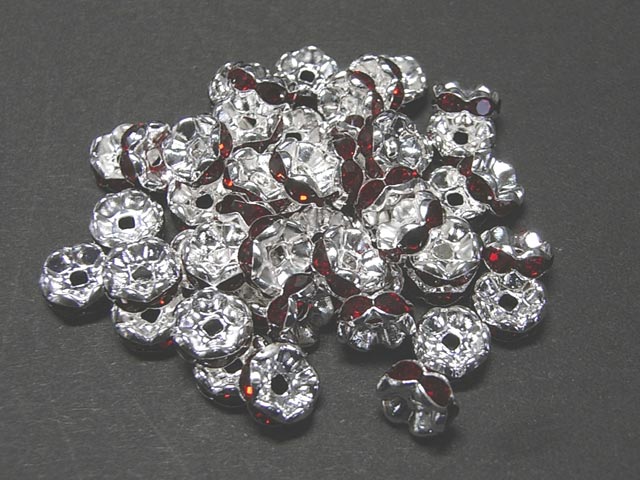 カラーロンデル 波ロンデル 古代銀×ガーネットカラー 約8mm(10個セット) レッド 赤 シルバー アクセサ..