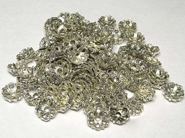 チベタン座金 フラワー 銀古美 約10mm (10個セット) ビーズキャップ アクセサリーパーツ ハンドメイド ..