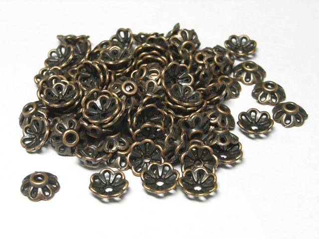 チベタン座金 フラワー 銅古美 約8mm (10個セット) ビーズキャップ アクセサリーパーツ ハンドメイド DIY