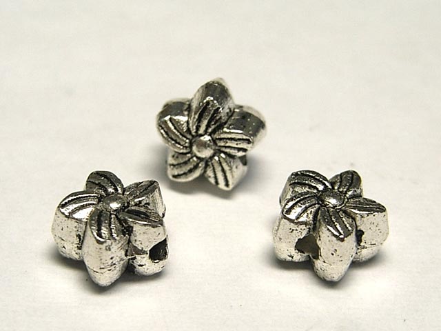 スペーサー フラワー 約7×4mm 銀古美 (10個セット) チベタン 金属パーツ メタルビーズ アクセサリーパーツ ハンドメイド DIY