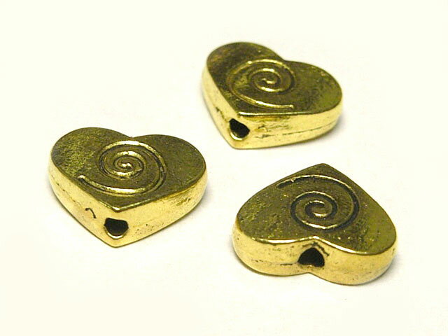 スペーサー ぐるぐるハート 金古美 約9×11mm 厚さ約3mm （20個セット） チベタン 金属パーツ メタルビーズ アクセサリーパーツ ハンドメイド DIY