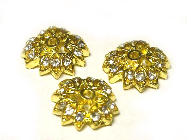 樂天商城 - 座金xラインストーン フラワー　 ゴールド 約10mm （2個セット） ビーズキャップ アクセサリーパーツ ハンドメイド DIY