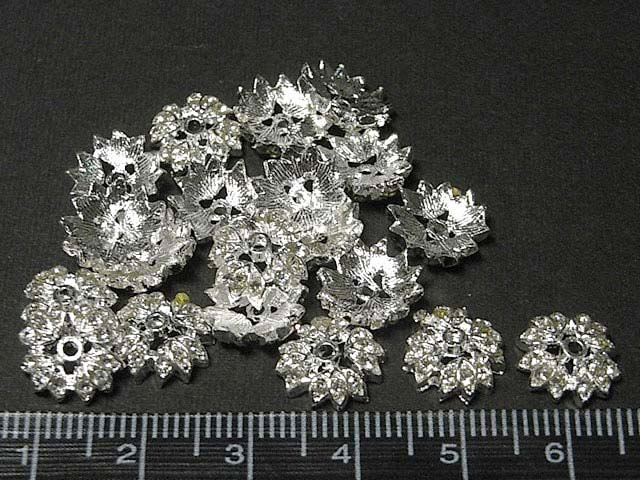 天然石ビーズ・パーツのBクラフトのビーズキャップxラインストーン フラワー　座金 古代銀 約10mm （20個セット） アクセサリーパーツ ハンドメイド DIY｜アングル2