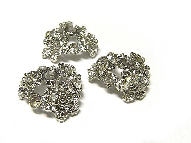 樂天商城 - 座金xラインストーン フラワー　 ロジウム 約15mm （2個セット） ビーズキャップ アクセサリーパーツ ハンドメイド DIY