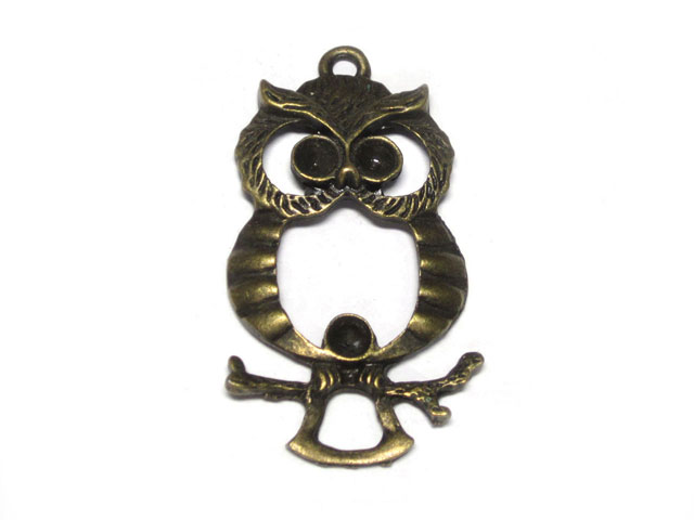チャーム フクロウ 約50×27mm 真鍮古美【1個】 梟 ふくろう 鳥 アクセサリーパーツ ハンドメイド DIY
