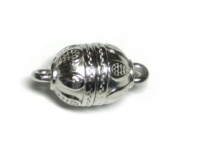 マグネットクラスプ オーバル 模様 ロジウム 約18×10mm 【1個】 磁石 留め具 留具 アクセサリーパーツ ハンドメイド DIY