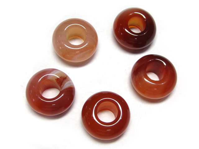 大穴ビーズ カーネリアン 約14×7mm 穴約5mm 【5個】 パワーストーン アクセサリーパーツ ハンドメイド DIY