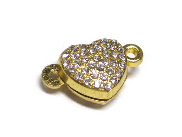 Rakuten - マグネットクラスプ ラインストーンハート ゴールド 約18×11mm 【10個販売】 磁石 留め具 とめぐ アクセサリーパーツ