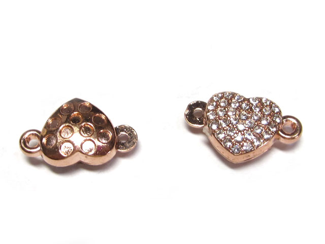 マグネットクラスプ ラインストーンハート ピンクゴールド 約18×11mm 【10個販売】 磁石 留め具 とめぐ..