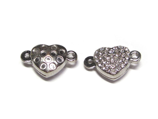 マグネットクラスプ ラインストーンハート ロジウム 約18×11mm 【10個販売】 磁石 留め具 とめぐ アクセサリーパーツ