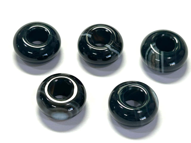 Rakuten - 大穴ビーズ アイアゲート 天眼石 約14×7mm 穴約5mm 【5個】 アクセサリーパーツ パワーストーン