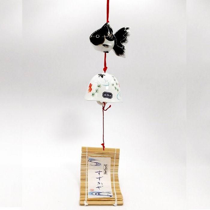 Rakuten - すずかぜ金魚風鈴 黒 9523 和風 雑貨 人形 置き物 インテリア オブジェ 夏 / 薬師窯 [ 新品 ]