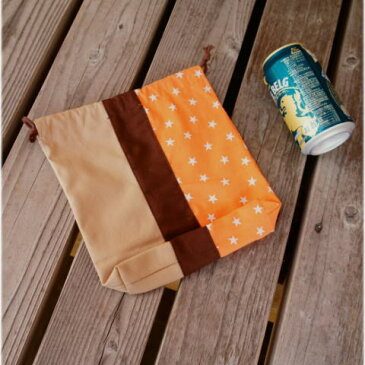 【入園準備】オレンジスターパッチワークオリジナル巾着袋