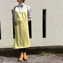【エプロン】イエローニット(ドイツ製)手作りサロンエプロン(ロング丈)在庫1/クリーム色/フリーサイズ/綿 /送料無料 コットン かわいい 可愛い 敬老の日 ギ...