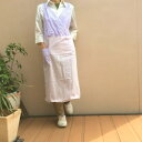 【バルキーハンズ】ラベンダーレースとチェック手作りサロンエプロン(ロング丈)送料無料 綿 コットン かわいい 可愛い 敬老の日 ギフト お返し お祝い プレゼン...