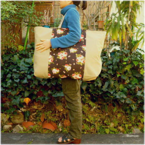 布団バッグ 洗える！レトロローズ（ブラウン）ネームタグ付お昼寝布団バッグ /レギュラーサイズ/在庫3/..