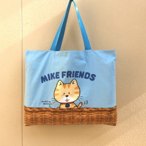 【入園準備】MIKE FRIENDDS裏付き手作りレッスンバッグ/在庫1/ブルー/45x34/送料無料 手提げバッグ 保育園 綿 コットン カバン かばん 託児所 入園グッズ　 かわいい 男の子 女の子 トートバック　手さげバッグ　お稽古　サブバッグ スクールバッグ 裏付バッグ　猫