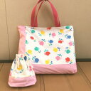 【入園準備】チューリップ裏付き手作りレッスンバッグ&巾着袋セット/在庫1/ピンク/44x35/手提げバッグ 保育園 綿 コットン カバン かばん 託児所 入園グ...