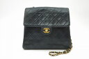 シャネル ヴィンテージ マトラッセ チェーン ショルダーバッグ クロスボディ ココマーク ラムスキン レザー ネイビー CHANEL 2444h