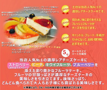 誕生日ケーキ バースデーケーキ【ローソク・プレート・手紙・無料】★ フルーツMIXレアチーズケーキ【ギフト デコレーションケーキ フルーツケーキ スイーツ いちご 苺】【あす楽_土曜営業】