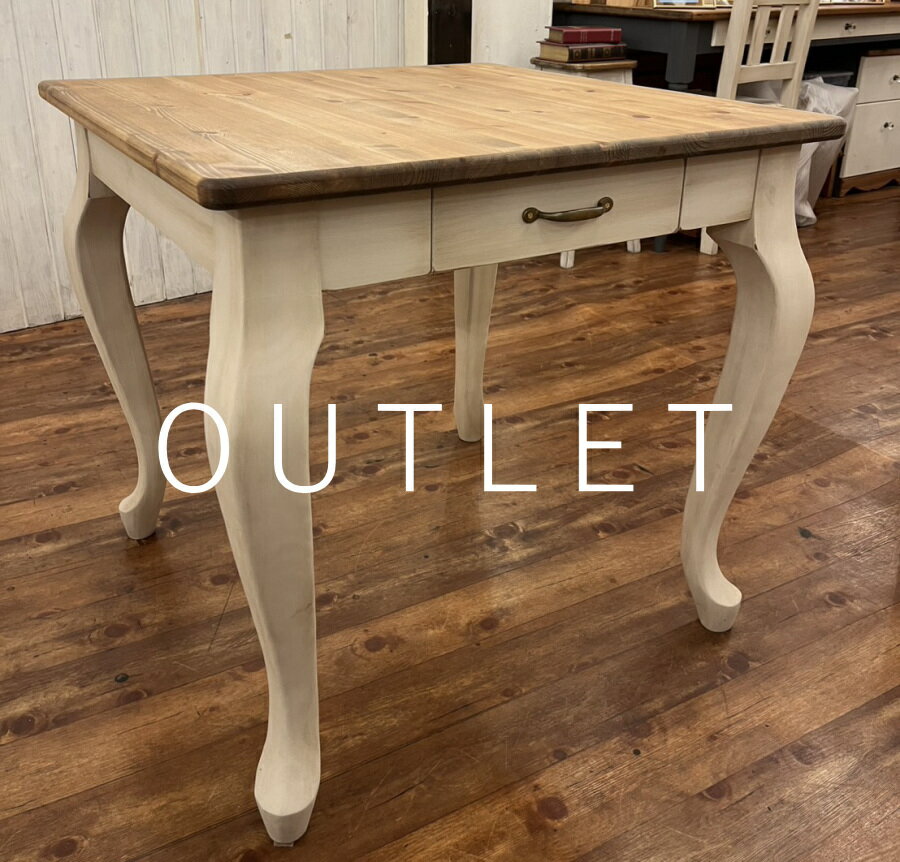 アウトレット カフェテーブル 幅75 奥行き75 手作り 木製 北欧 無垢 パイン材 ホワイト 白 ネコ脚 猫脚..