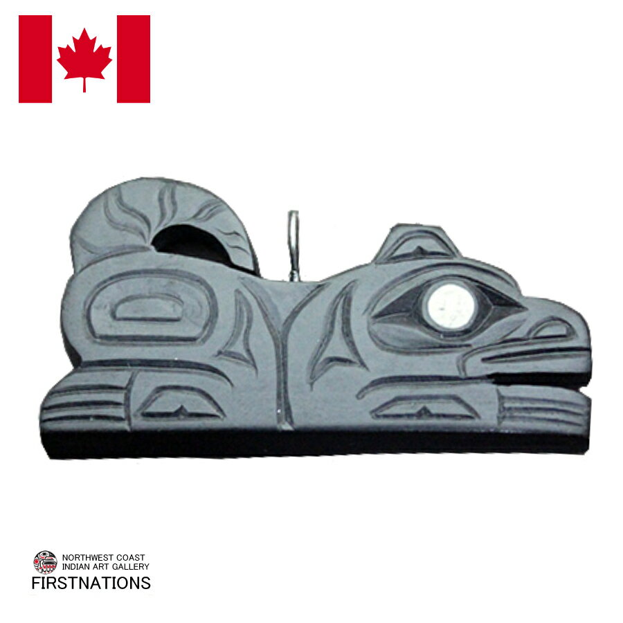 カナダ インディアン ジュエリー アージライト ペンダント 先住民 ネイティブ HAIDA ハイダ 部族 shirley longboat ARGILLITE WOLF オオカミ 狼 2 革紐付き