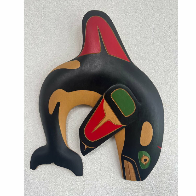 【訳あり半額】木彫刻 カービング タペストリー 壁掛け カナダ 先住民 ネイティブ インディアンアート Killer Whale シャチ SQUAMISH族 Van Joseph