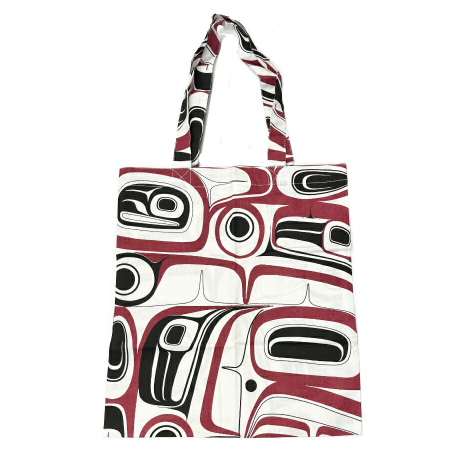 エコバッグ コットン100％ トートバッグ 袋 カナダ 先住民 ネイティブ インディアン Kelly Robinson Raven Cotton Shopping Bag (blk/red) レイブン