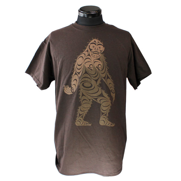 インディアンアート Tシャツ MENS メンズ カナダ 先住民 ネイティブ デザイン Sasquatch 濃茶 S-XL ティーシャツ