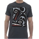 インディアンアート Tシャツ MENS メンズ カナダ 先住民 ネイティブ デザイン RAVEN ワタリガラス and WOLF オオカミ 狼 グレー S-XL ティーシャツ