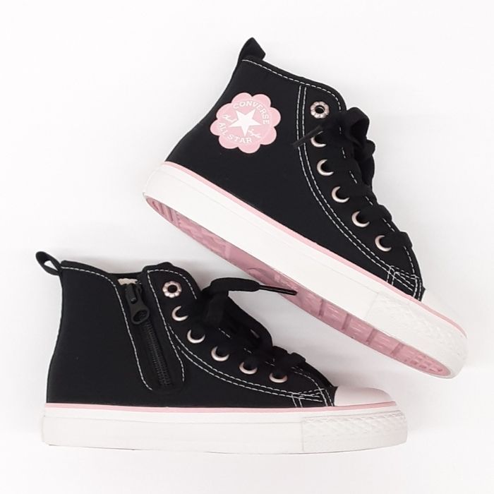 コンバース チャイルド オールスター N フラワー パッチ ジップ ハイカットCONVERSE CHILD ALL STAR N FLOWER PATCH Z HIキッズ ジュニア ファスナー スニーカーブラック 黒送料無料 ハイ HI 子供 女子 キャンバス