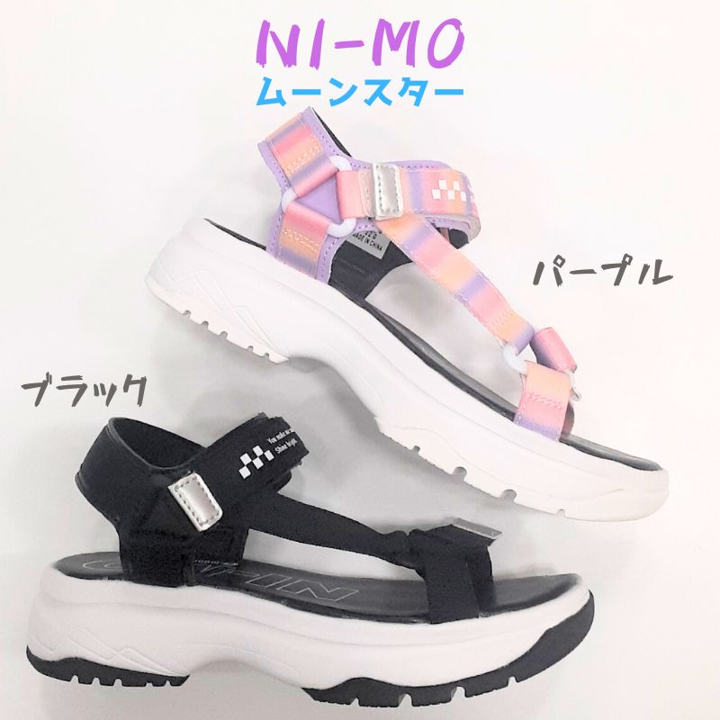 ニーモ ni-mo NM J106 ムーンスターキッズ ジュニア サンダルマジックテープ止め4cm 厚底 バックベルト女の子 小学生 女児パープル ブラック 2