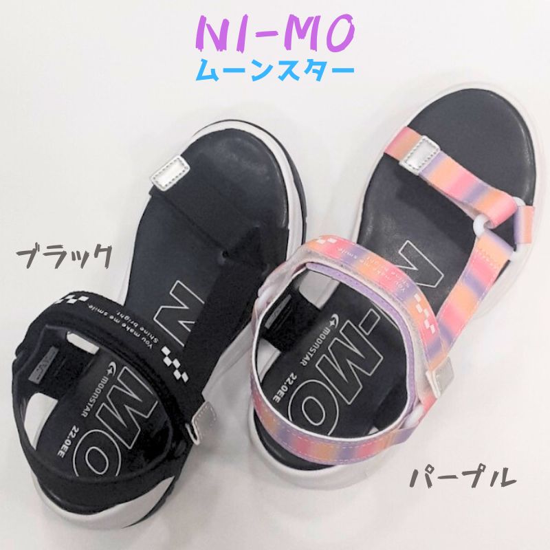 ニーモ ni-mo NM J106 ムーンスターキッズ ジュニア サンダルマジックテープ止め4cm 厚底 バックベルト女の子 小学生 女児パープル ブラック 3
