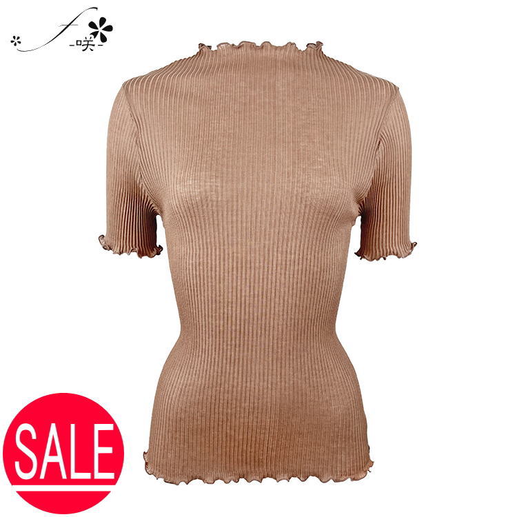 半袖 リブ インナー レディース 綿100％ M 9100 モカ 半袖シャツ 日本製 f咲 エフサキ