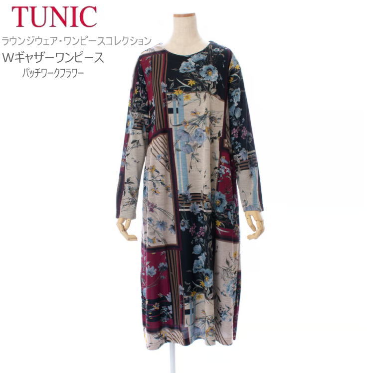 TUNIC チュニック ワンピース 43936N フリーサイズ レディース ラウンジウェア 部屋着 ルームウェア ホームウェア 光沢 パッチワークフラワー 人気...