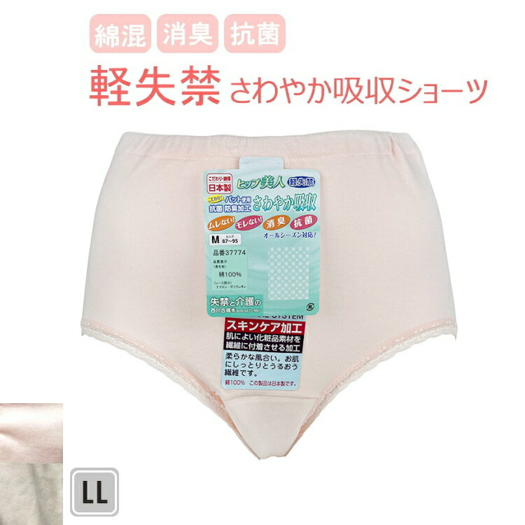 吸水ショーツ 綿100％ 軽失禁 37774 LL 2L XL パット付き レディース 無地 インゴム